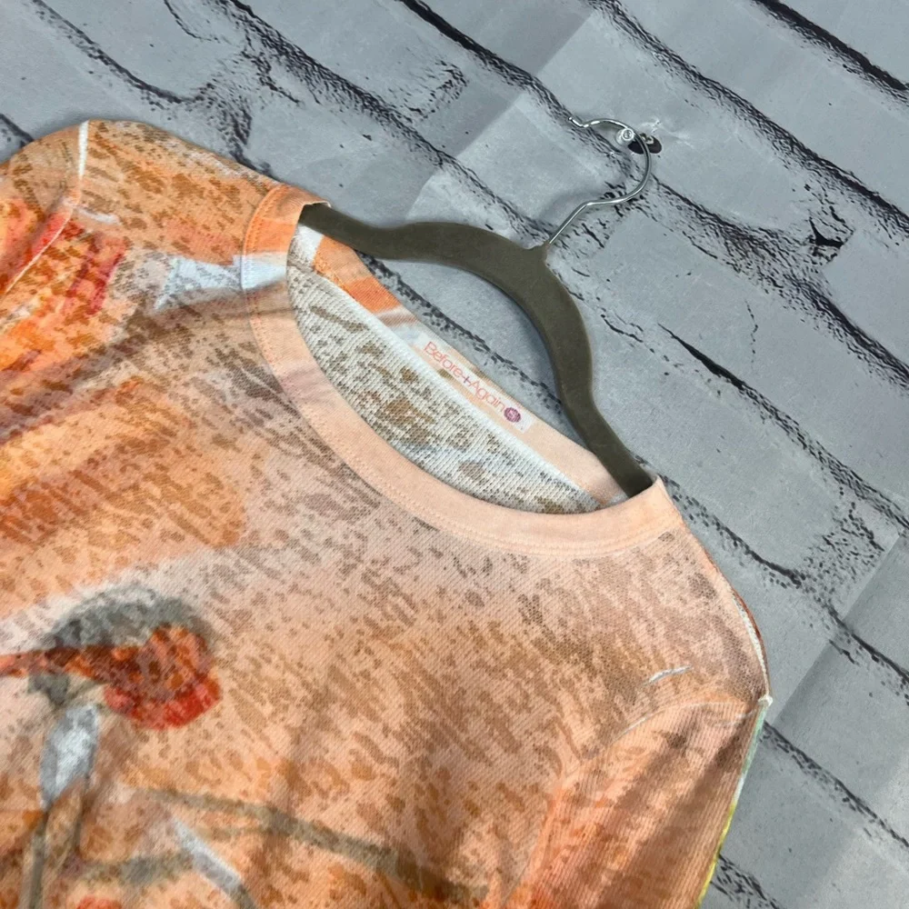 Before + Again Orange Red Graphic Long Sleeve Crew Shirt True to Size Women’s S - Picture 7 of 15